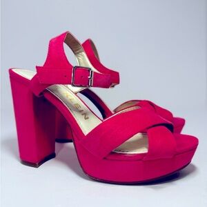 Anne Klein Hot Pink Platform Suede Strappy Block Heels Sandals